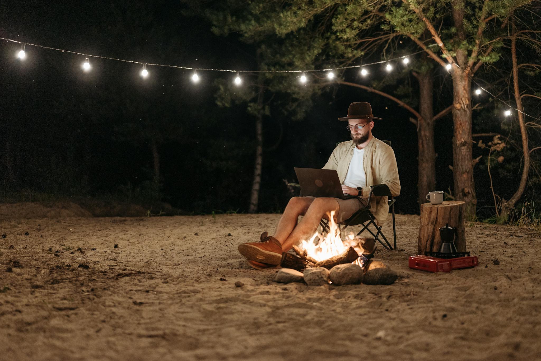 A Male Freelancer Working during His Vacation