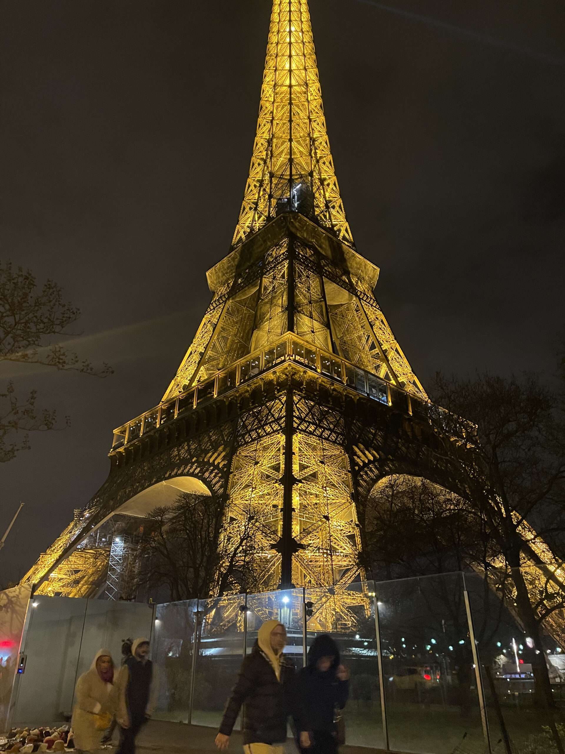 Eiffel Tower lit up at night